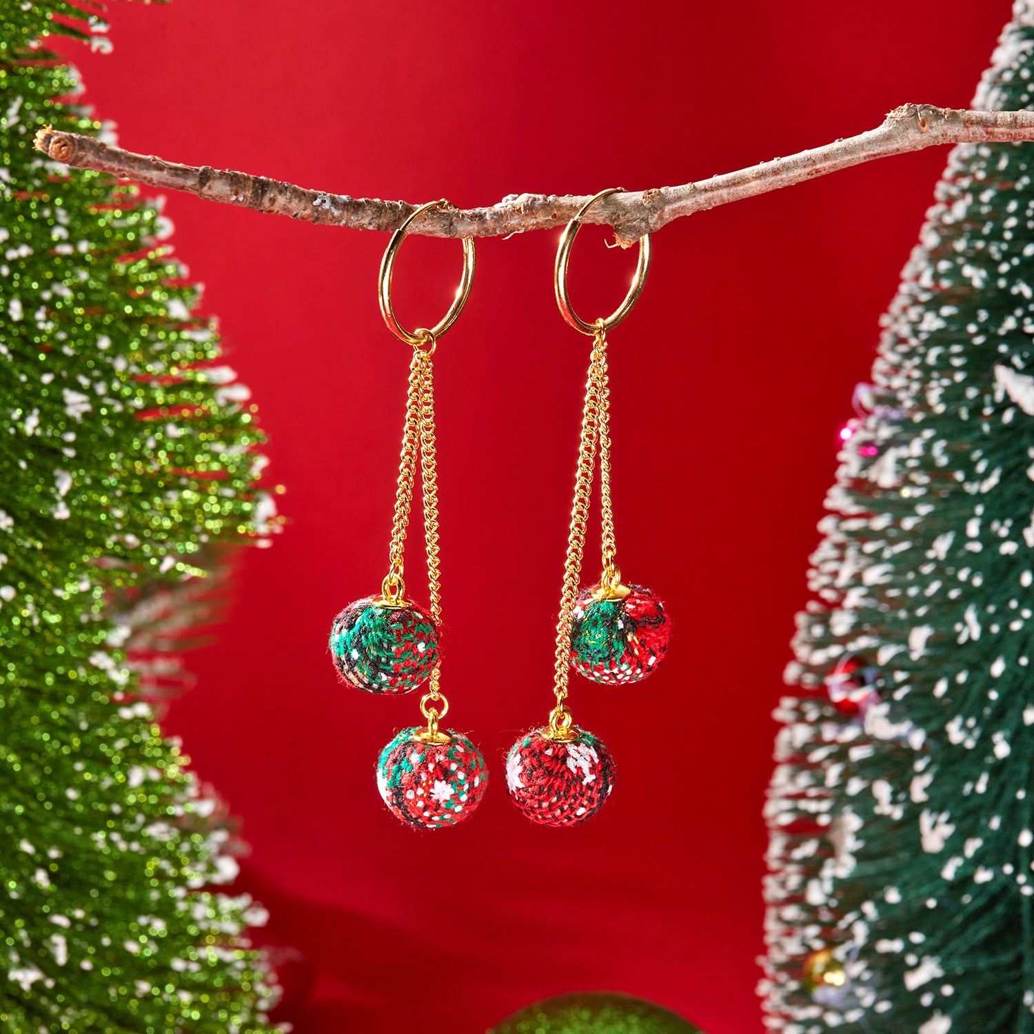 Wholesale Christmas atmosphere earrings Christmas geometric pompoms
